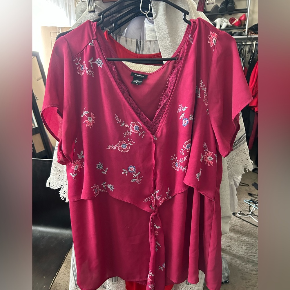 Pink and Blue Flower Blouse